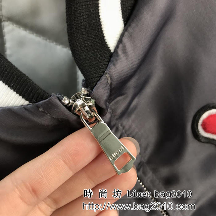 GUCCI古馳 18秋冬最新款 字母logo刺繡 LA飛行員絲綢加棉夾克外套 男女同款 ydi1741